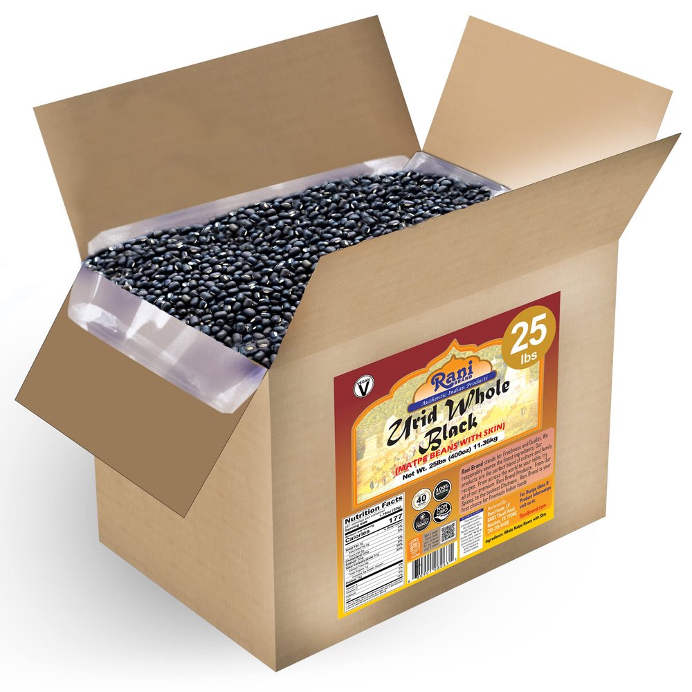 Rani Urid/Urad Whole Black (Matpe Beans with Skin) Indian Lentils 400oz (25lbs) 11.36kg Bulk Box ~ All Natural | Gluten Friendly | Non-GMO | Kosher | Vegan | Indian Origin