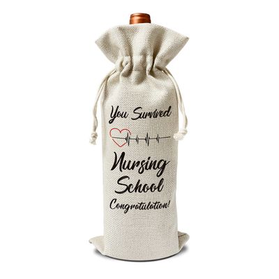 Nursing School Graduation Wine Gift Bags - Gift for RN, Nurse Graduation - Reusable Burlap With Drawstring Gift Bag (5.5"x 13.5")-1 Pcs/jiu058