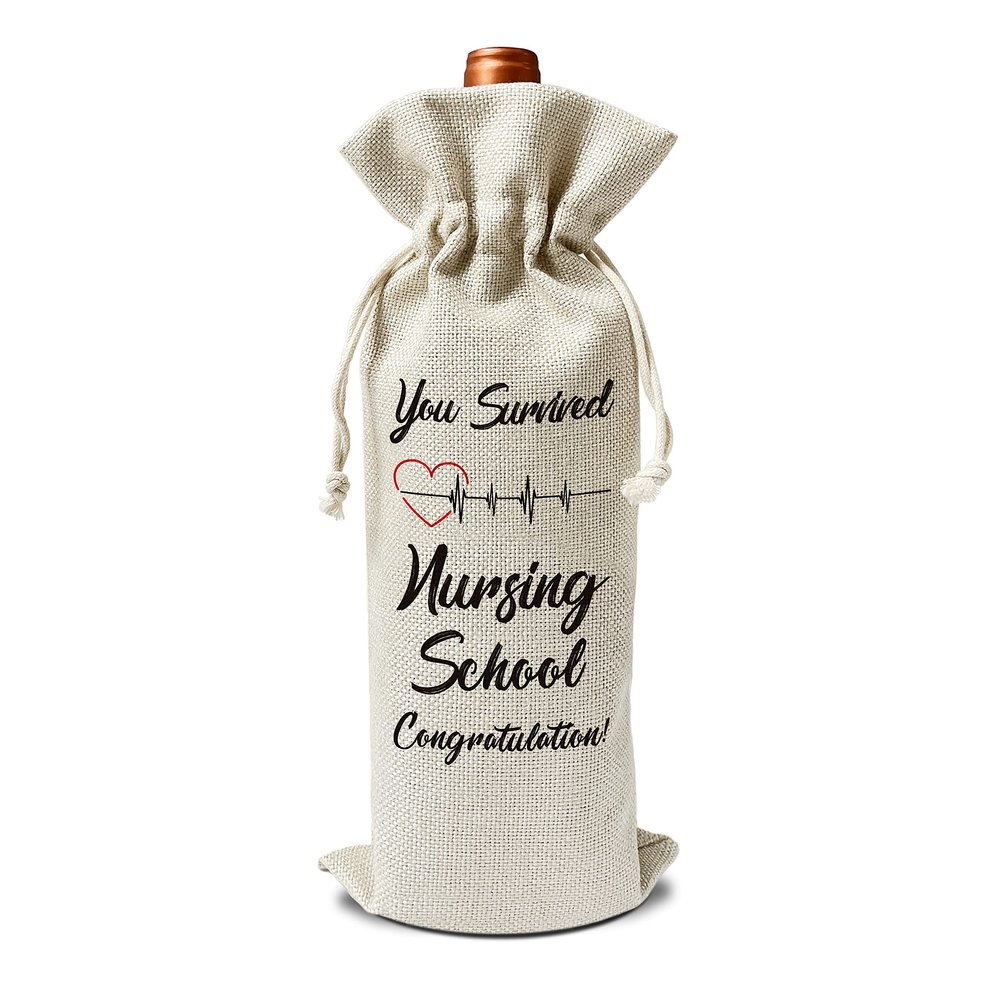Nursing School Graduation Wine Gift Bags - Gift for RN, Nurse Graduation - Reusable Burlap With Drawstring Gift Bag (5.5"x 13.5")-1 Pcs/jiu058