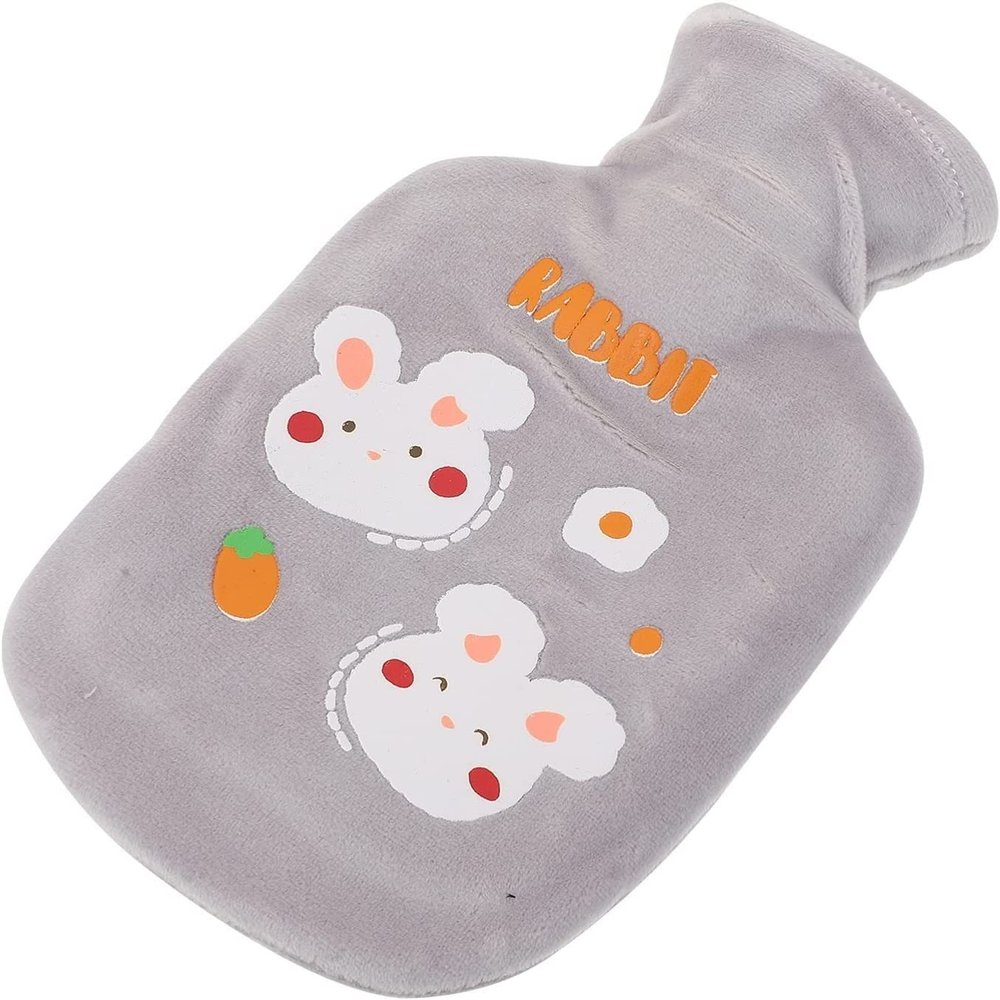 SCAPH Plush Hot Water Bottle Silicone Hot Water Bag for Kids Adults Winter Hand Warmer Gift 350ML (Color : Grey)