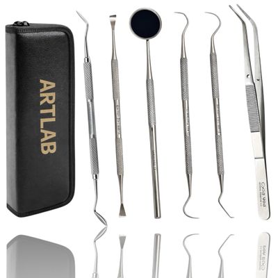 Premium Dental Tools, Plaque Remover for Teeth, Professional Hygiene Cleaning Kit,Stainless Tooth Scraper Plaque Tartar Remover Cleaner,Dental Pick Scaler Oral Care Tools Set (Set of 6 with CASE)
