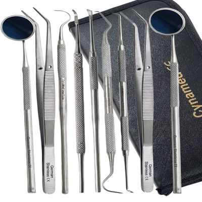 Premium Dental Tools, Plaque Remover for Teeth, Professional Hygiene Cleaning Kit,Stainless Tooth Scraper Plaque Tartar Remover Cleaner,Dental Pick Scaler Oral Care Tools Set (Set of 9 with CASE)
