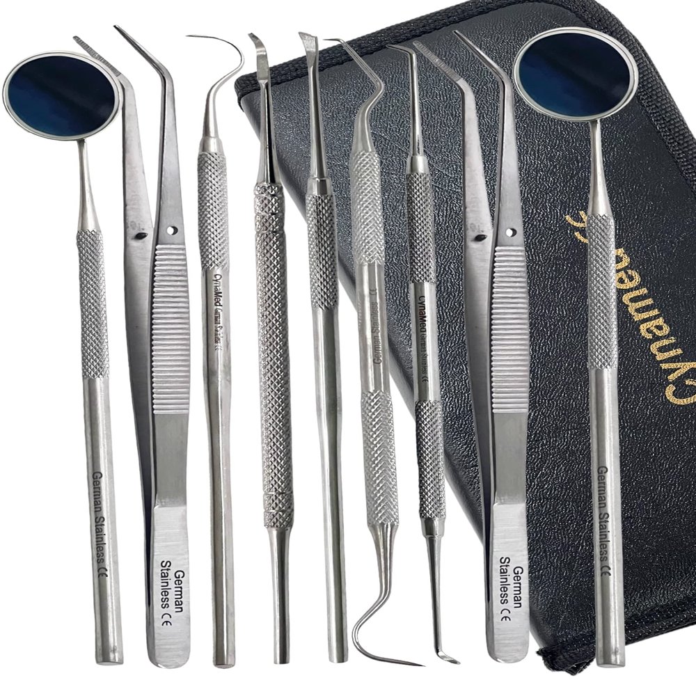 Premium Dental Tools, Plaque Remover for Teeth, Professional Hygiene Cleaning Kit,Stainless Tooth Scraper Plaque Tartar Remover Cleaner,Dental Pick Scaler Oral Care Tools Set (Set of 9 with CASE)