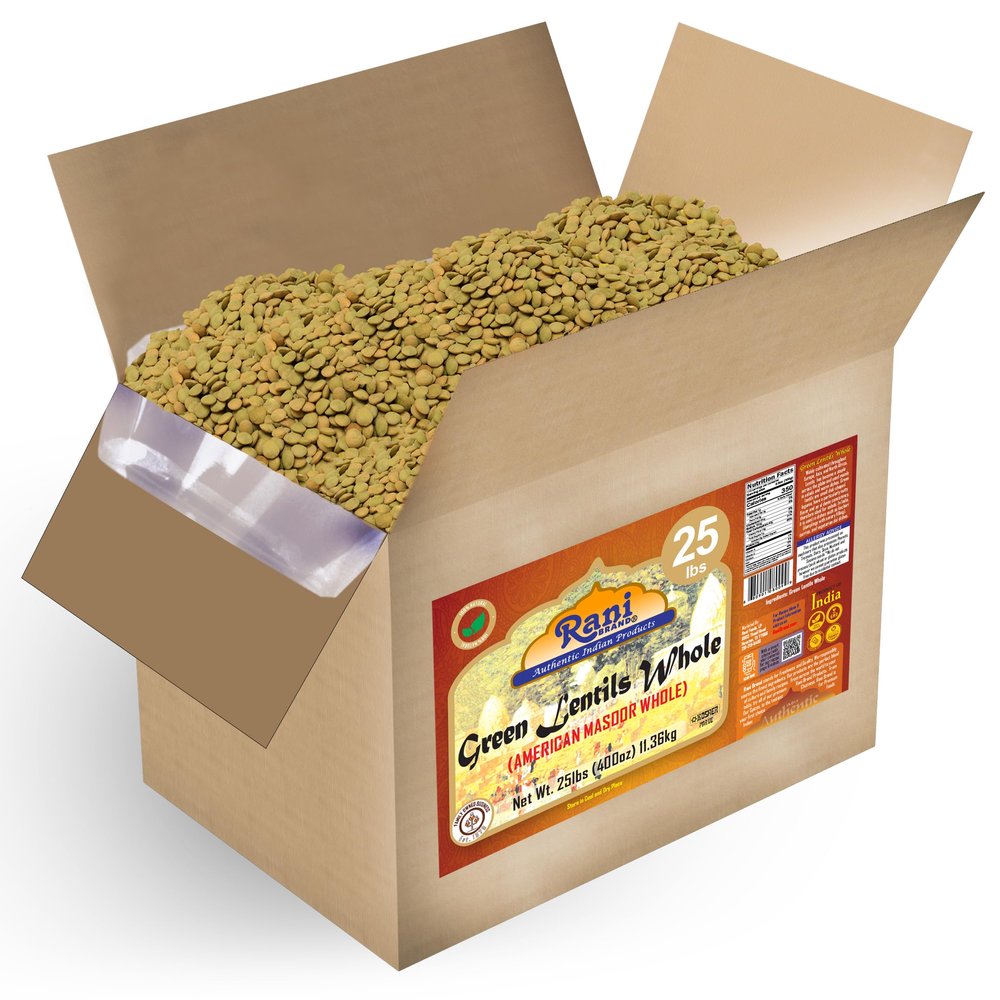 Rani Masoor Whole (Green Lentils Whole With Skin) 400oz (25lbs) 11.36kg Bulk Box ~ All Natural | Vegan | Gluten Friendly | Non-GMO | Kosher | Product of USA