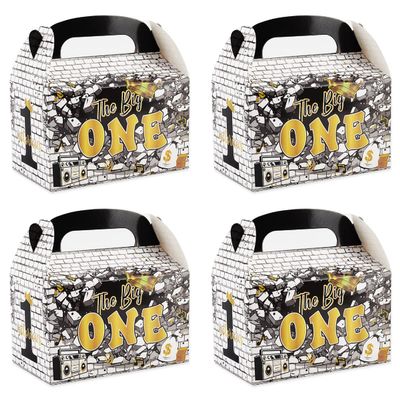 Fangleland 24pcs The Notorious One Party Favors Boxes, Black Gold 1st Birthday Treat Boxes with Handle - Hip Hop Theme Big One First Birthday Candy Gift Decorations for Boy
