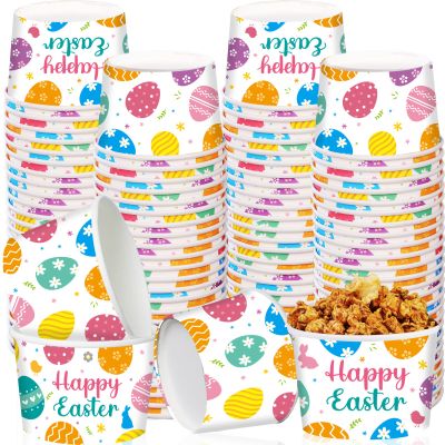 gisgfim Easter Paper Snack Bowls, 50Pcs Disposable Ice Cream Soup Dessert Cups Bowls Easter Egg Hunt Party Supplies for Hot Cold Food, Treat Bowls Cups for Easter Decorations