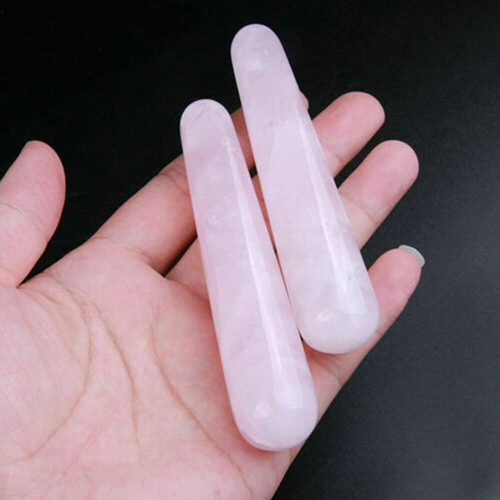 HXSCOO 1pcs Natural Rose Quartz Stone Pink Crystal Massage Wands Reiki Healing Stick Anti Age Tool