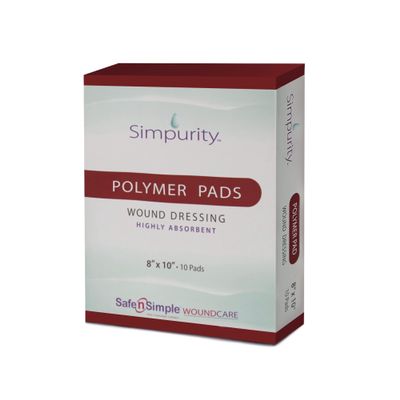 Simpurity Super Absorbent Polymer Wound Dressing - 8"x10" Individual Thick Pads - Dressing Supplies for Wounds - Bordered Polymer Dressing for Wound Care