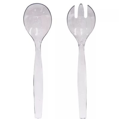 VeZee's Plastic Serving Utensils, Clear Heavy Duty Disposable utensil | Set 10" Spoons 10" Forks | 3 Each in One Set| 6 Count