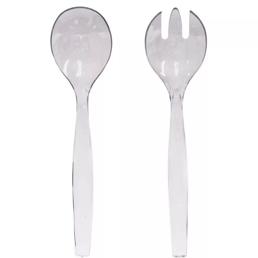VeZee's Plastic Serving Utensils, Clear Heavy Duty Disposable utensil | Set 10" Spoons 10" Forks | 3 Each in One Set| 6 Count