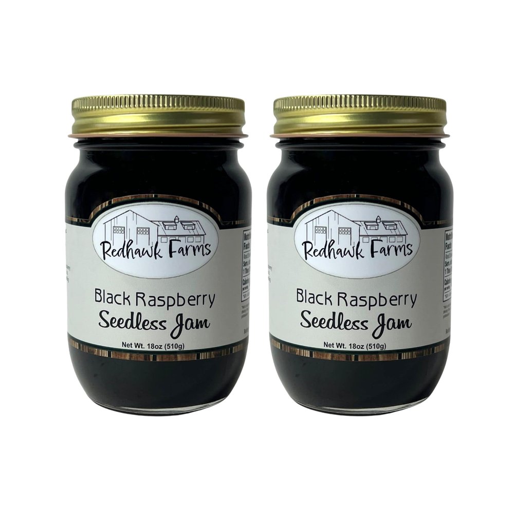 Redhawk Farms Seedless Black Raspberry Jam - Slowcooked Black Raspberry Jelly - Homemade Jams, Jellies, & Preserves (18 oz)