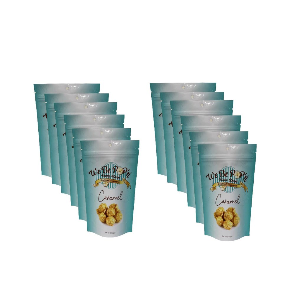 We Be Pop'n Gourmet Popcorn-Old Fashioned Caramel Popped Popcorn-Individual 3.4 oz Snack Bags, (Pack of 12 Bags)