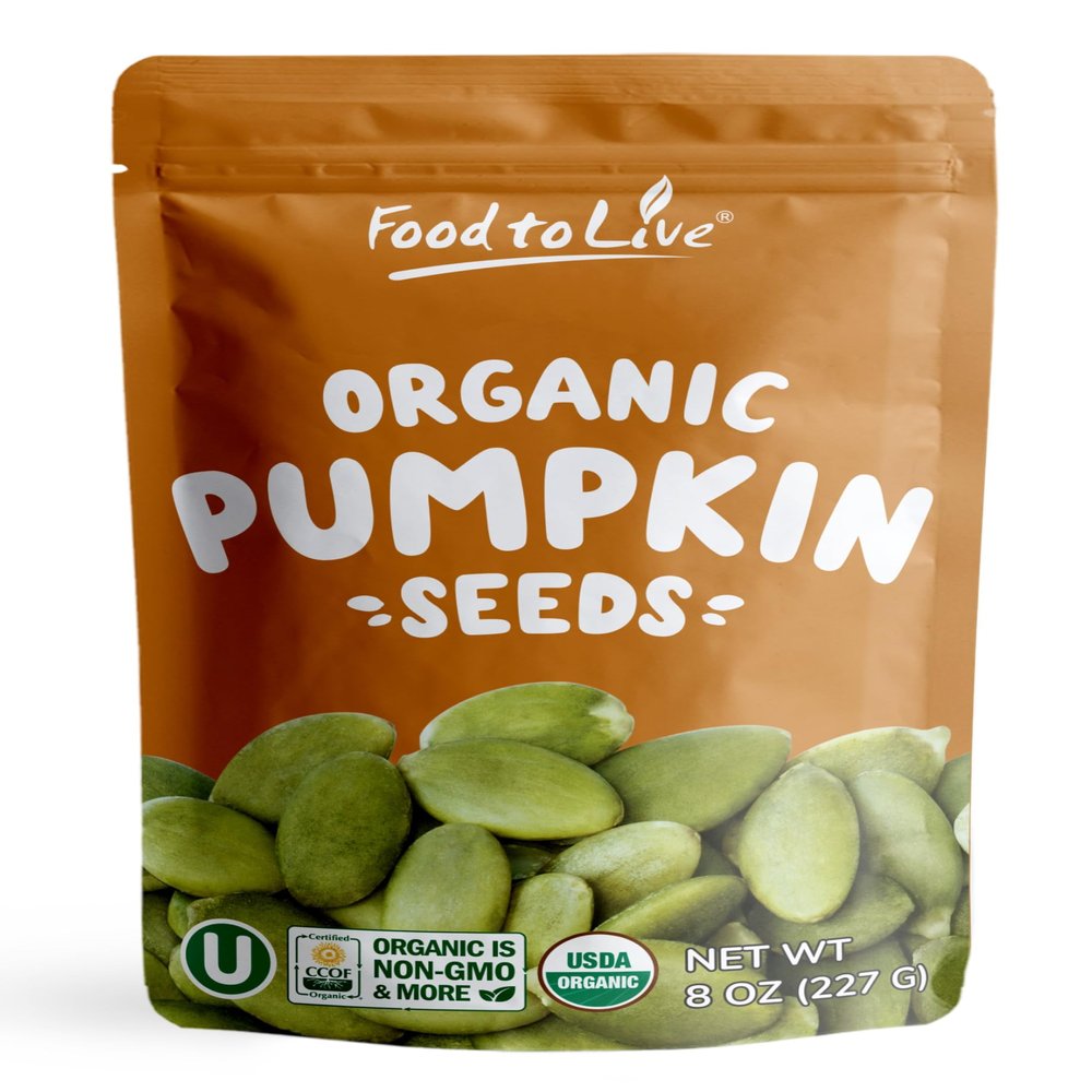 Food to Live Organic Sprouted Pumpkin Seeds with Himalayan Salt, 8 Ounces  Non-GMO, Lightly Salted, Raw, Kosher, Keto and Paleo Friendly, Vegan, Bulk. Highly Nutritious. Great for Snacking and Soups