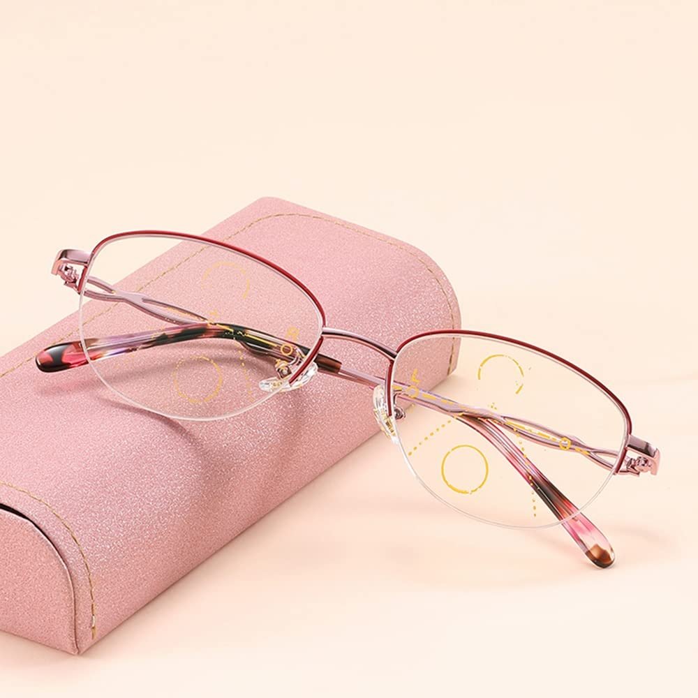 FREAZE Red Half Frame Eyeglasses Fashion Women Reading Glasses Multifocus Computer Readers Sturdy Metal Hinge Light Weight 3.0x (Color : Pink, Size : +3.5)