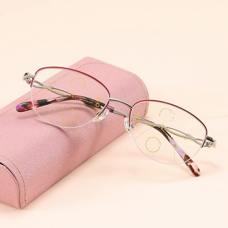 FREAZE Red Half Frame Eyeglasses Fashion Women Reading Glasses Multifocus Computer Readers Sturdy Metal Hinge Light Weight 3.0x (Color : Silver, Size : +3.5)