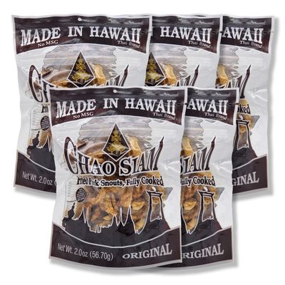Chao Siam Premium Fried Pork Snouts - Original Flavor 2oz/56.70g (Pack of 5), NO MSG (USDA Approved), Keto Friendly, Made in Hawaii (Snouts5x2oz-Original) : Ship in 7-10 Business days