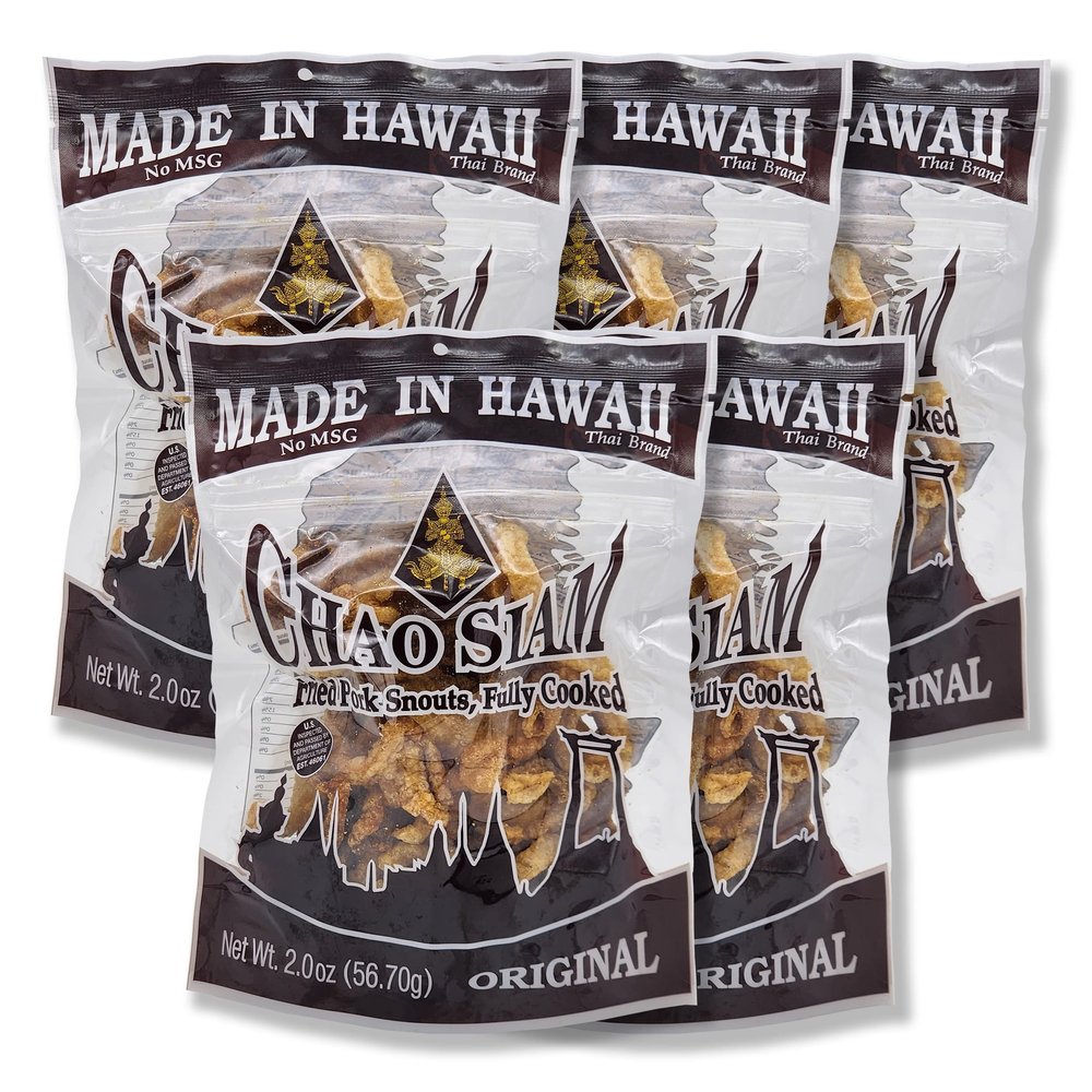 Chao Siam Premium Fried Pork Snouts - Original Flavor 2oz/56.70g (Pack of 5), NO MSG (USDA Approved), Keto Friendly, Made in Hawaii (Snouts5x2oz-Original) : Ship in 7-10 Business days