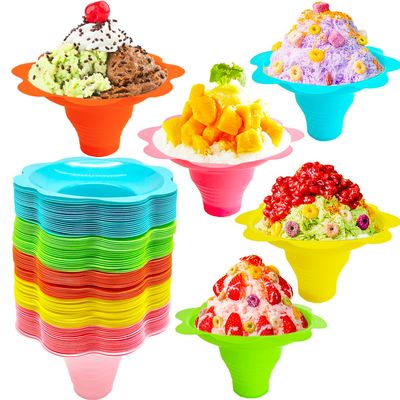 Alaeseje 100 PCS Snow Cone Cups,Flower Shaped Shaved Ice Cups,4 OZ Plastic Snow Cone Bowls for Kids Party Summer Cookout Food Service