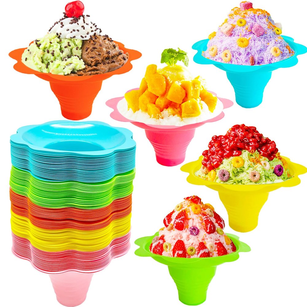 Alaeseje 100 PCS Snow Cone Cups,Flower Shaped Shaved Ice Cups,4 OZ Plastic Snow Cone Bowls for Kids Party Summer Cookout Food Service