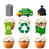 18pcs Green Glitter Truck Trash Cans Dessert Cupcake Topper Garbage Truck Waste Management Recycling Theme Decorations Boy Girl Happy Birthday Party Decor Supplies view 1