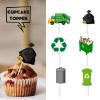 18pcs Green Glitter Truck Trash Cans Dessert Cupcake Topper Garbage Truck Waste Management Recycling Theme Decorations Boy Girl Happy Birthday Party Decor Supplies view 2