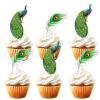 18pcs Green Glitter Peacock Feather Dessert Cupcake Topper Zoo Bird Peacock Theme Decorations Happy Birthday Party Decor Supplies view 1