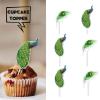 18pcs Green Glitter Peacock Feather Dessert Cupcake Topper Zoo Bird Peacock Theme Decorations Happy Birthday Party Decor Supplies view 2
