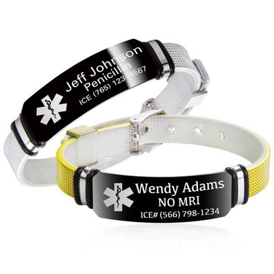 Caramel Medical Alert Bracelets for Men | Personalized Medical Bracelets for Women with Adjustable Wristband in Silver or Gold