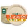 ECO SOUL 9 Inch Compostable Disposable Paper Plates [1000 Pack] Food Safe 100% Virgin Bagasse Pulp Heavy Duty Biodegradable Microwave Safe Large Round Dinner Plate for Party, Picnic & BBQ (Brown) view 1