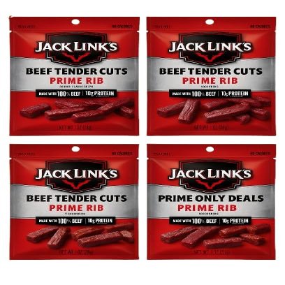 Jack Links Prime Rib Tender Bites, 1 oz Pack High-Protein, Low-Fat Beef Snack, Ready-to-Eat Meat Snack Pack of 4