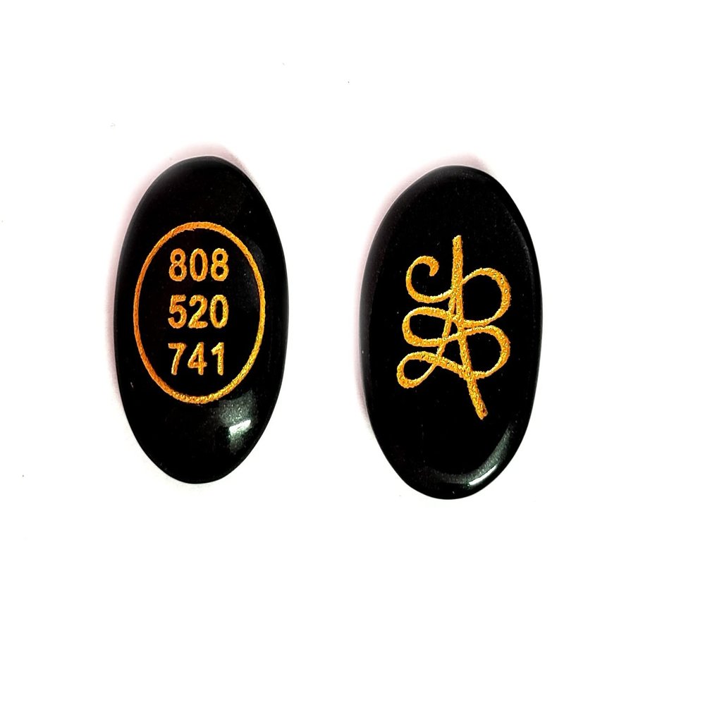 Astroghar Zibu Wealth and Prosperity Angel Symbol Engraved Natural Black Tourmaline Crystal for Reiki Healing