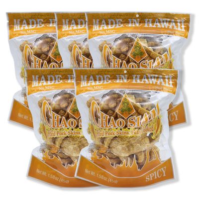 Chao Siam Premium Pork Rinds - Spicy Flavor, Real Thai Taste, NO MSG, Keto Friendly Snacks, Made in Hawaii, Small piece (Spicy) 1.58oz x 5 Bags : Ship in 7-10 Business days