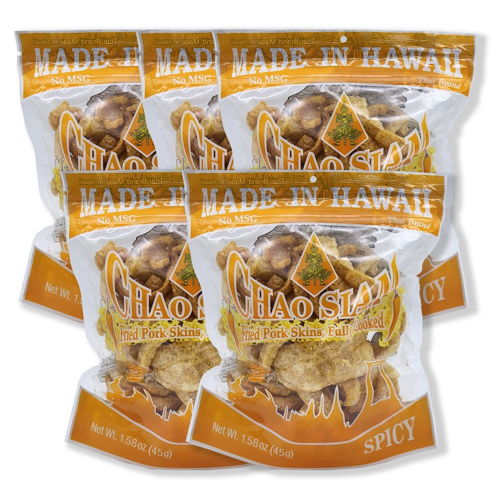 Chao Siam Premium Pork Rinds - Spicy Flavor, Real Thai Taste, NO MSG, Keto Friendly Snacks, Made in Hawaii, Small piece (Spicy) 1.58oz x 5 Bags : Ship in 7-10 Business days