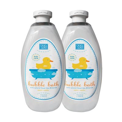 Dead Sea Collection Bubble Bath Kids with Vanilla - Cleansing and Moisturizing Liquid Bath Bubbles - Sweet Almond Oil and Pure Dead Sea Minerals - Pack of 2 Large Bottles (67.6 fl.oz)