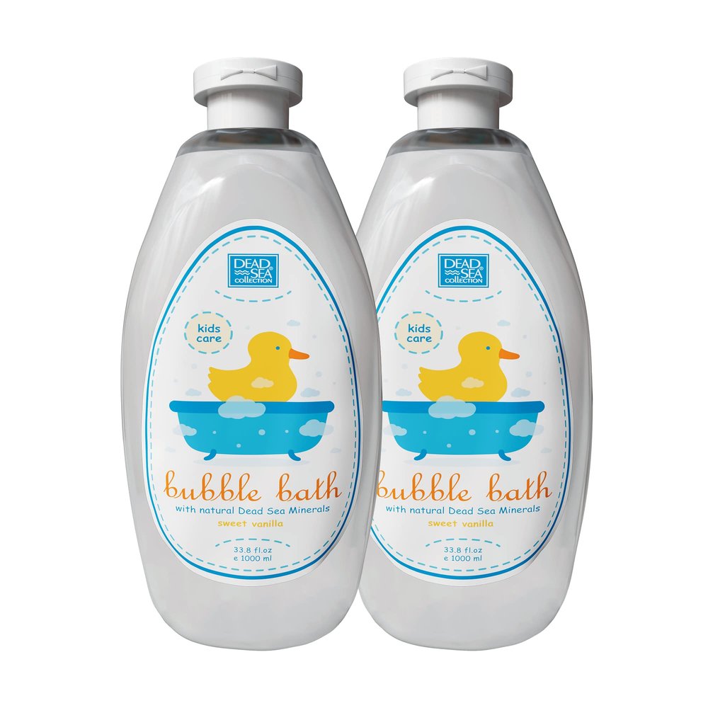 Dead Sea Collection Bubble Bath Kids with Vanilla - Cleansing and Moisturizing Liquid Bath Bubbles - Sweet Almond Oil and Pure Dead Sea Minerals - Pack of 2 Large Bottles (67.6 fl.oz)