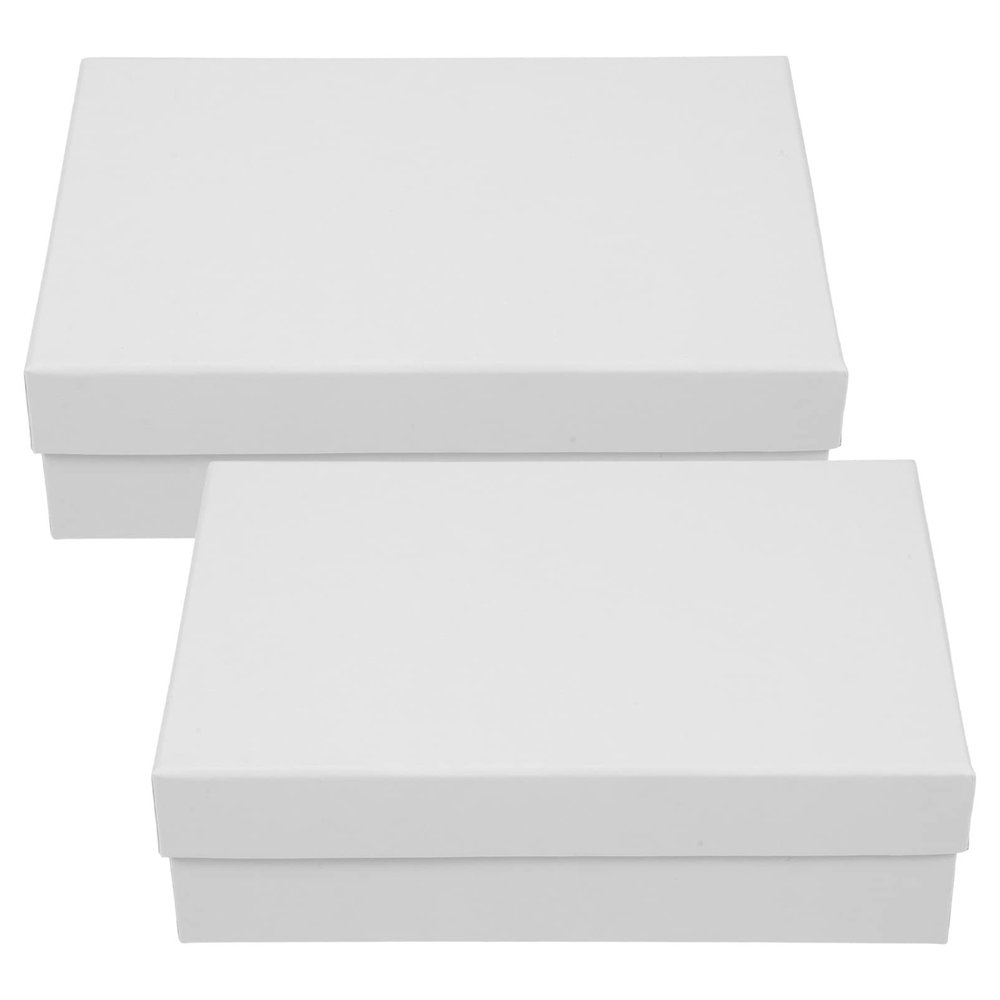 SEWACC 2pcs Kraft Paper Box with Lid Rectangle Paper Boxes for Birthday Wedding 2023 New Year Valentines Easter Party