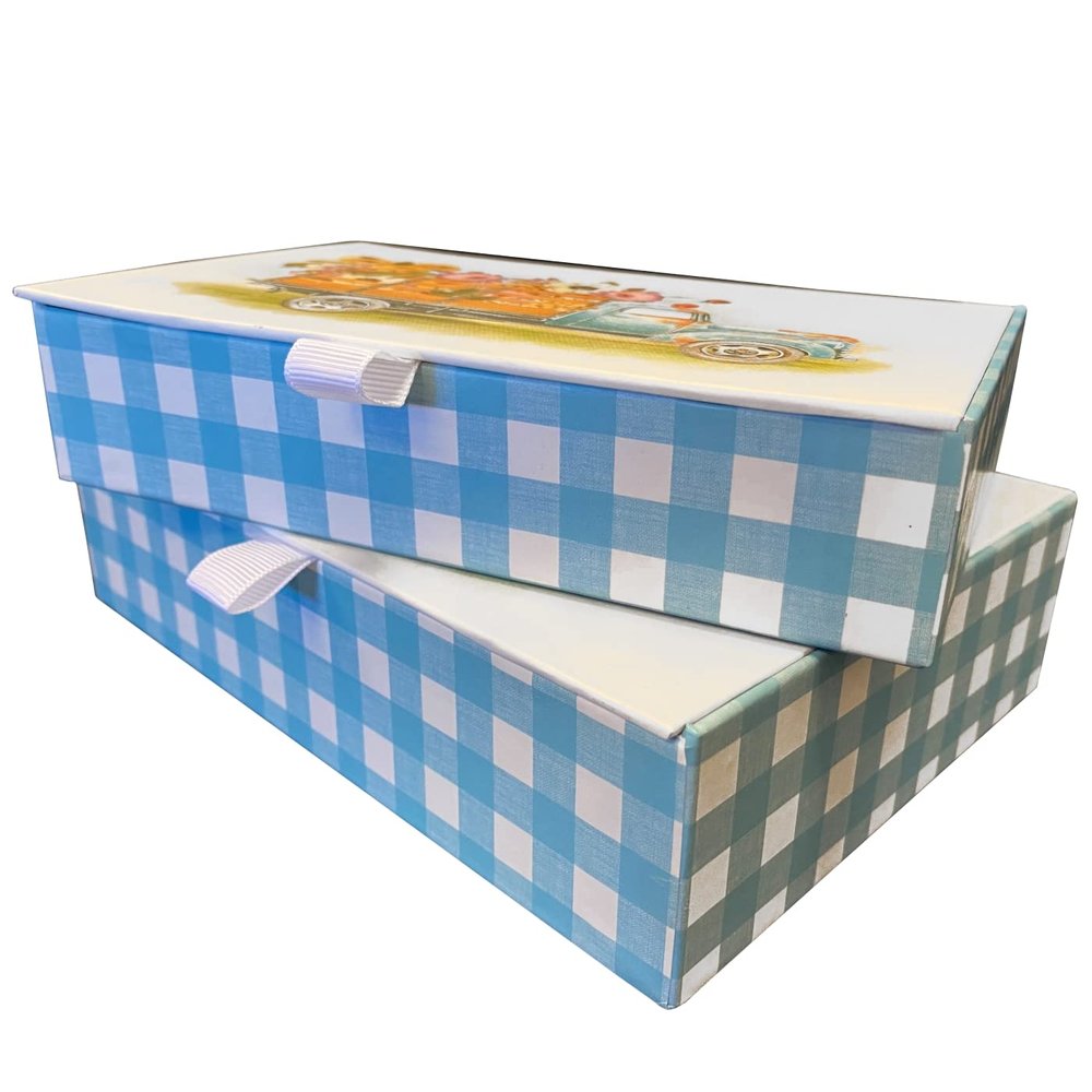 Hobby Lobby Blue Rectangular Gingham Floral Truck Storage Gift Box Set