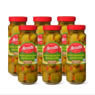 Mezzetta Bold Imported Spanish Queen Martini Olives | Non-GMO, Gluten Free, Keto | 6 Ounce Drained Weight Jar (Pack of 6)