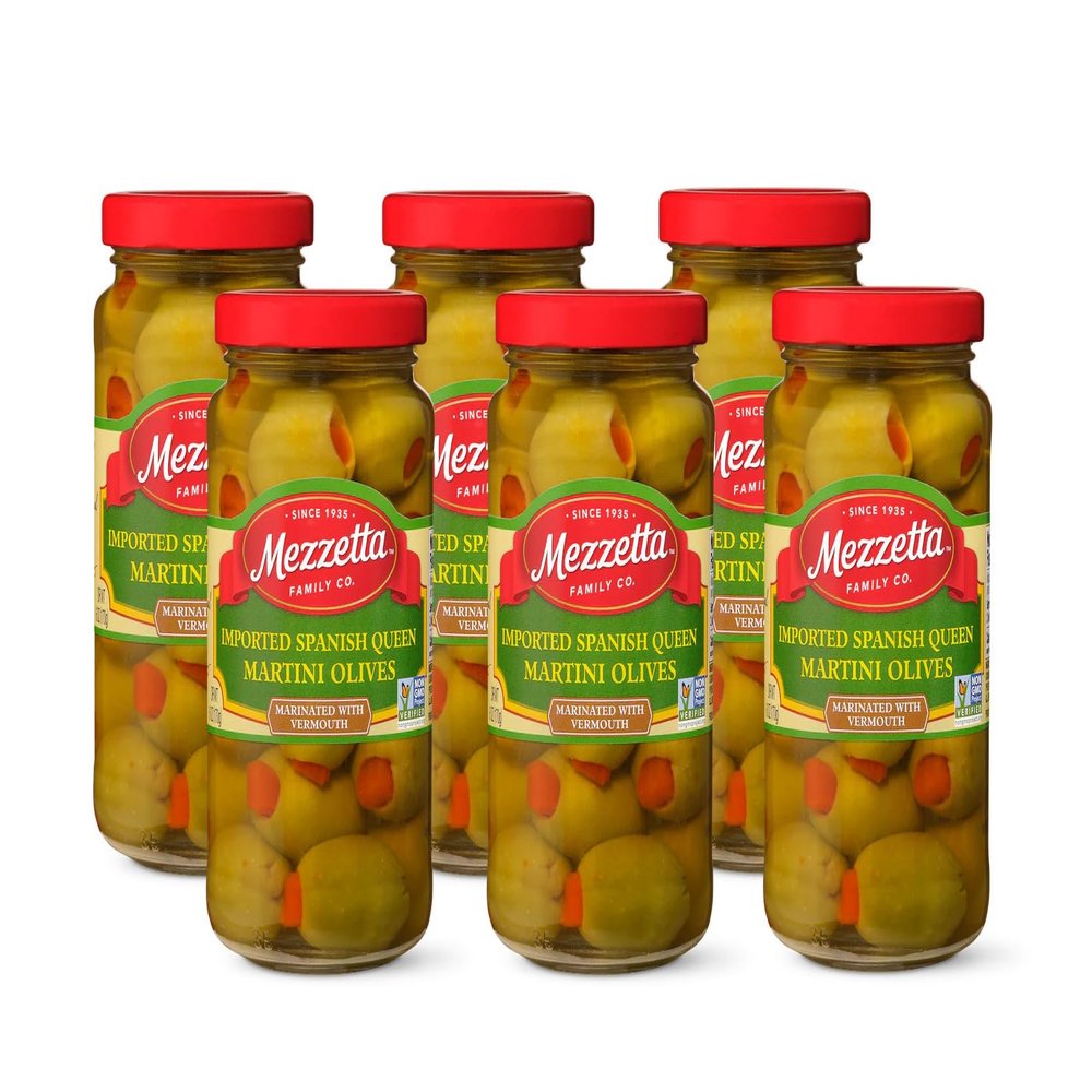 Mezzetta Bold Imported Spanish Queen Martini Olives | Non-GMO, Gluten Free, Keto | 6 Ounce Drained Weight Jar (Pack of 6)