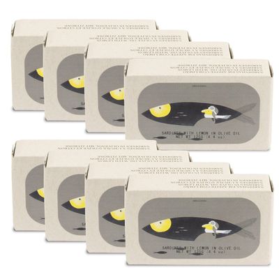 Canned Sardines with Lemon and Olive Oil by Jose Gourmet, Wild Caught Portuguese Sardines, Canned Fish in Olive Oil, Omega 3, Fair Trade, 125g Can, Pack of 8