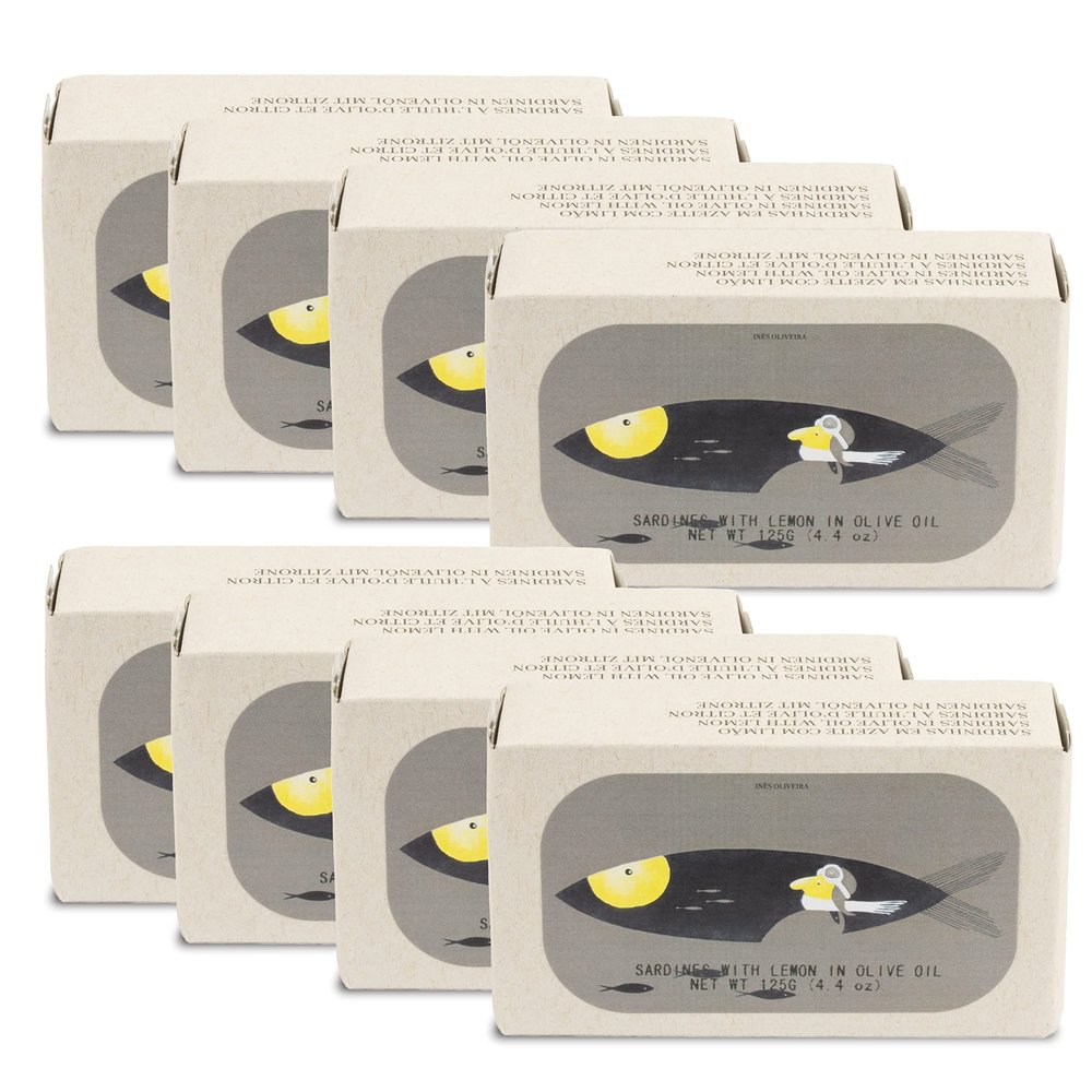 Canned Sardines with Lemon and Olive Oil by Jose Gourmet, Wild Caught Portuguese Sardines, Canned Fish in Olive Oil, Omega 3, Fair Trade, 125g Can, Pack of 8