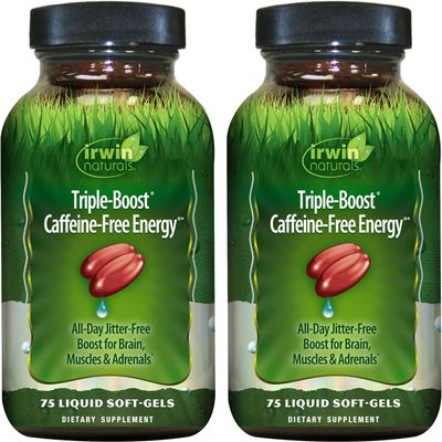 Irwin Naturals Triple Boost Caffeine-Free Energy - 75 Liquid Softgels, Pack of 2 - Supports All-Day Energy Without Burnout