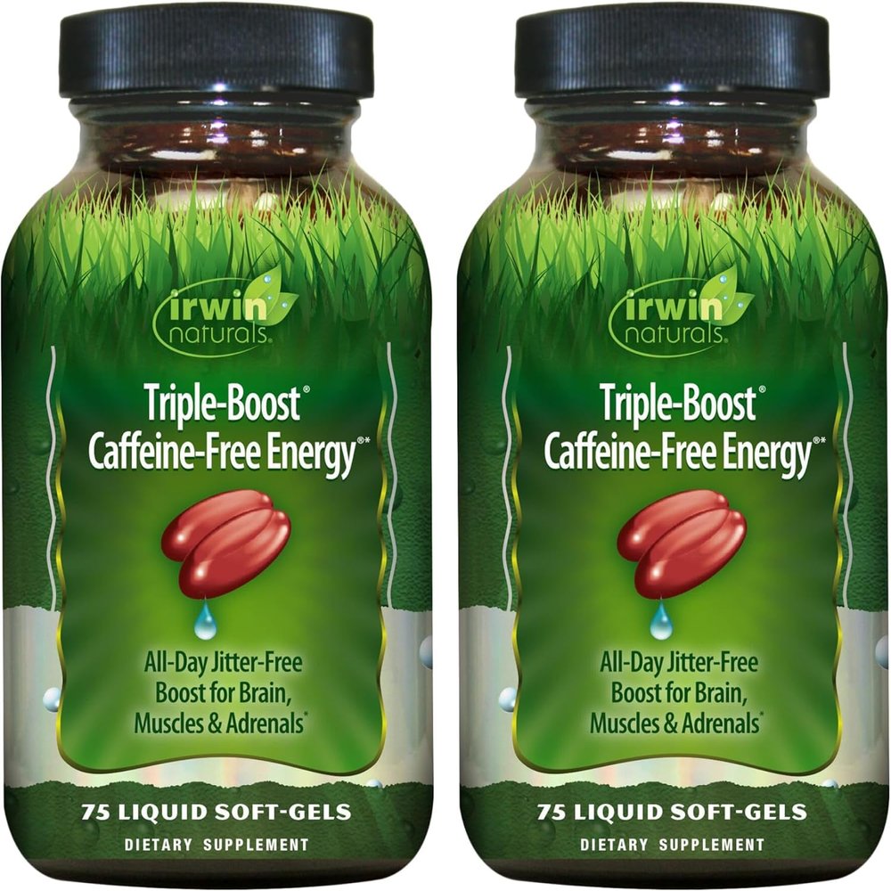 Irwin Naturals Triple Boost Caffeine-Free Energy - 75 Liquid Softgels, Pack of 2 - Supports All-Day Energy Without Burnout