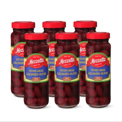 Mezzetta Pitted Greek Kalamata Olives - Rich Purple Olives from Greece for Mediterranean Recipes & Snacking - Convenient Pitted Olives for Easy Use - Succulent and Delicious - 5.75 Oz Jar - Pack of 6