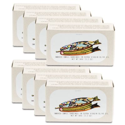 Smoked Small Sardines in Extra Virgin Olive Oil by Jose Gourmet, Wild Caught Portuguese Sardines, Canned Fish in Olive Oil, Omega 3, Fair Trade, 125g Can, Pack of 8