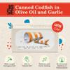 Codfish in Olive Oil and Garlic by Jose Gourmet, Wild Caught Portuguese Codfish, Canned Cod in Olive Oil, Omega 3, Fair Trade, 125g Can, Pack of 3 view 3