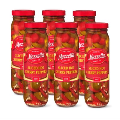 Mezzetta Sliced Hot Cherry Peppers | Gluten Free, Keto, Kosher | 16 Fluid Ounce Jar (Pack of 6)