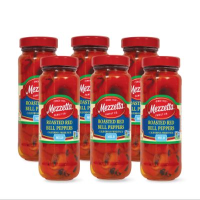 Mezzetta Roasted Red Bell Pepper Mild - Grown in California - Flame Roasted for Rich, Succulent Flavor - Vibrant Color & Tender Texture - Ideal for Fajitas & Frittatas - 16 OZ Jar - Pack of 6