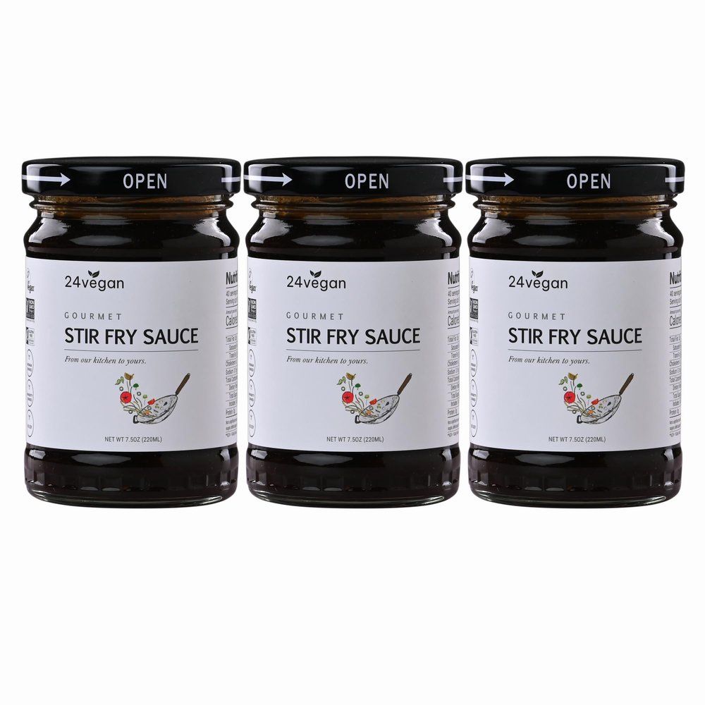 24Vegan - All Natural Vegan Stir Fry Sauce for Cooking and Dipping | Gluten Free, Non-GMO, No MSG Added, (7.5 oz x 3 Pack)