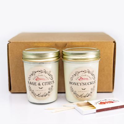 Red Barn Candle Company Aromatherapy Gift Set - Summer Collection - 100% Natural Soy Wax & Essential Oil Infused - Sage & Citrus and Honeysuckle Scented Non-Toxic Candles - (8 oz, 2-Pack)